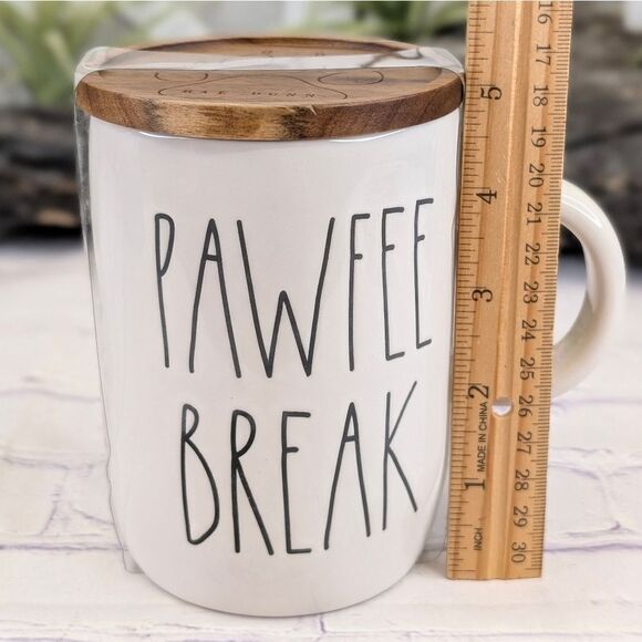 Rae Dunn PAWFEE BREAK Double-Sided Ceramic Mug with Embossed Wooden Lid - Picture 8 of 9